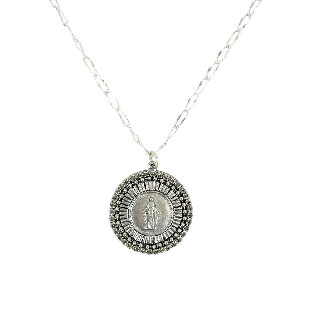 VIRGINS SAINTS & ANGELS VSA Disco Virgin Charm Necklace Silver & Black Diamond